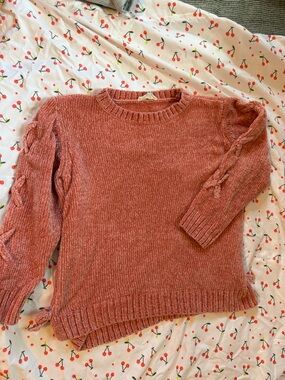 Jessica Simpson Rose Pink Chenille Cable-Sleeve Sweater